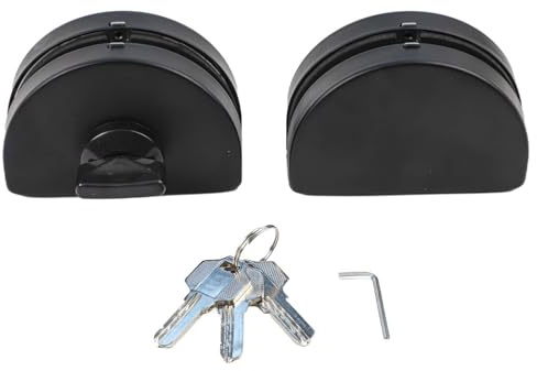 Homeponnew Serratura in acciaio inox per porte scorrevoli o battenti senza telaio da 10-13 mm, colore nero, 12 mm, con 3 chiavi