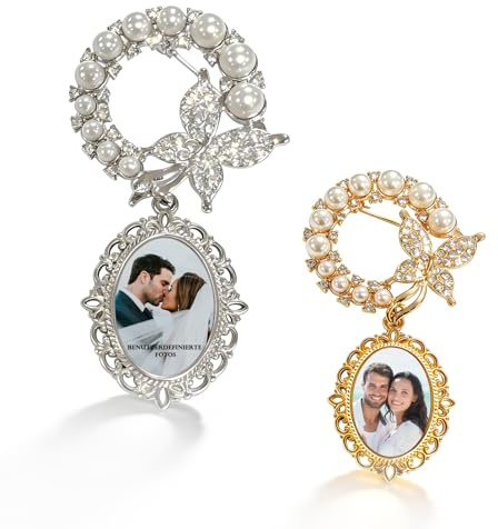 QSZ Personalisierte Hochzeitsstrauß-Fotoanhänger Brautpaar-Brosche Individuelle Zieranstecker Geeignet für Hochzeiten Abschlussfeiern Gedenkfeiern