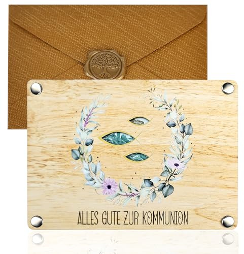 Mitibet Regalo Soldi Prima Comunione, Biglietto Auguri Legno per Bambina Bambino, Porta Soldi Originale, Idee Regalo Cresima Battesimo, Salvadanaio Alternativo con Busta