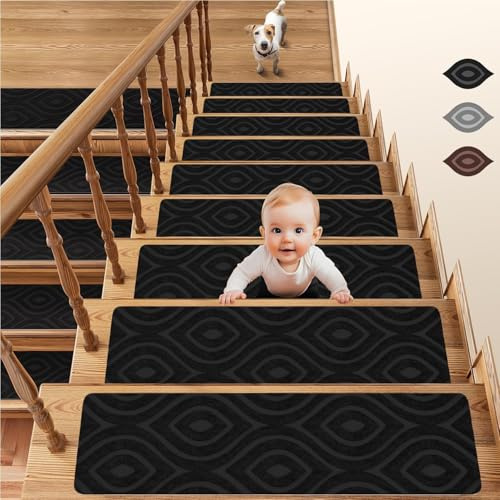 15 tappetini per scale in legno, 20,3 x 76,2 cm, adesivi per gradini delle scale, antiscivolo, riutilizzabili, per bambini, anziani e animali