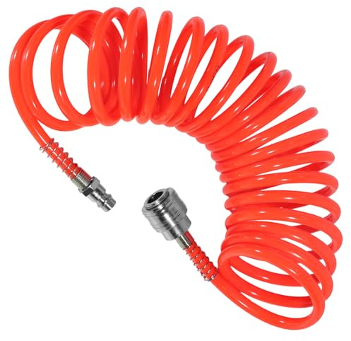 Manguera Aire Comprimido 5m Manguera Espiral PU 5×8mm Rojo | Accesorios Compresor Aire con Conexiones Rápidas