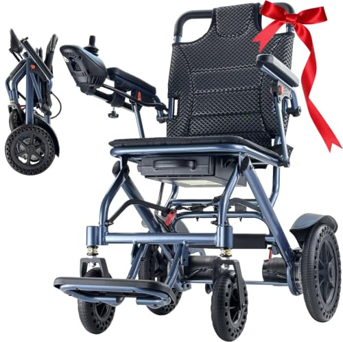 Elektrischer Rollstuhl Faltbar, Tragbarer Elektro-Rollstuhl, Elektrische Transport Rollstühle für Senioren, reisetauglich & schmal, bis 170 kg, 500W Motor, 10Ah Akku, zu 20 Km (Blau)