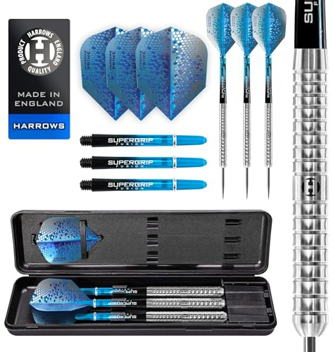 Harrows Pulse 90% Tungsten Darts | Steeldarts-Set mit Tragetasche | 21g, 22g, 23g, 24g, 25g & 26g | Enthält Supergrip Fusion Shafts und 100 Micron Prime Flights (21 Grams)
