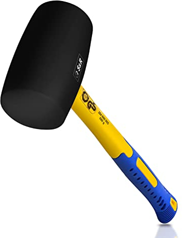 S&R Rubber Hammer Black 65 mm, 680g with Ergonomic Shaped Fibreglass Handle and Anti-Slip Coating