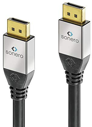 Sonero DisplayPort Kabel 4K 60Hz DP Stecker auf Stecker, geschrimt, 3,0 m | Unterstützt UHD 4K 60 Hz, 2K bis 165 Hz und Full HD, mit 24K vergoldeten Kontakten, Kupferleitern und 3-facher Schirmung