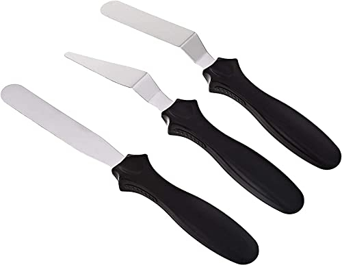 Trexin Professional Palette Knife Set Powerful Anti-Slip 3-Pc Angled Stainless Steel Icing Spatulas Ideal for Baking and Cake Decorating Supplies - Multipurpose Use for Home, Bakery, or Kitchen