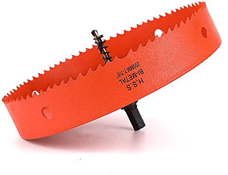 Dribotway Bi-Metall Lochsäge 7-7/8 200mm,M42 HSS Schneller Lochschneider,mit 1 Schaft und 1 Bohrer,Für Trockenbaumaterialien, Holz, Kunststoffe und Metalle, Schnitttiefe