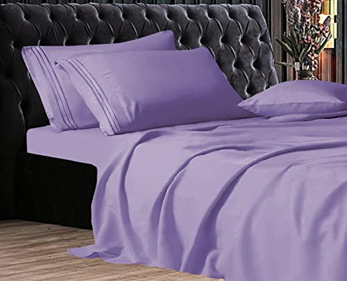 Elegant Comfort Parure de lit 4 pièces en Microfibre de qualité supérieure, Respirante, Tissage Lisse comme du Beurre, qualité hôtelière 1500, Poche Profonde, très Grand lit californien, Lilas