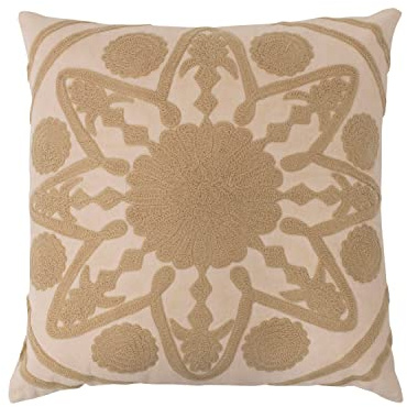 Creative Co-Op Cotton Embroidery Pillow, 20 L x 20 W x 2 H, Natural