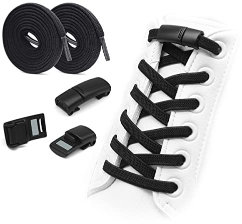 HNOOM Elastische Schnürsenkel, 2 Paar Universeller Schnürsenkel Ohne Binden Gummi Schnürsenkel Einstellbare mit Metall-Magnetverschluss für Kinderschuhe, Sportschuhe, Wanderschuhe (Schwarz)