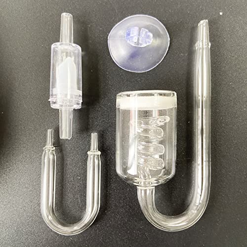 Eterspr CO2 Diffusor Spiral Glas, U-förmiges CO2-Zerstäubersystem, Aquarium CO2 Diffusor, Rückschlagventil, U Form Glasrohr, Saugnapf, für CO2-Ergänzung für Aquarien