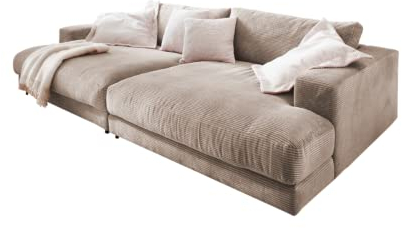 KAWOLA Big Sofa Cord Madeline | Zeitloses Design & Eleganz | Komfortables Megasofa | Ideal für Gaming & Entspannung, Taupe, Polyester