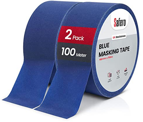 Pack of 2 Blue Masking Tape for Painting | 48mm x 50m | Used by Painters and Artists | Multipurpose Heavy Duty Strong Adhesive Sharp Edge (UV) Resistance | Car Masking for Decorating DIY