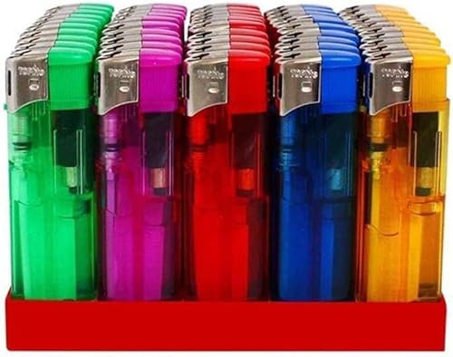 BOX 50 ACCENDINI A SCATTO ELETTRONICO RICARICABILE TRASPARENTE COLORI VARI