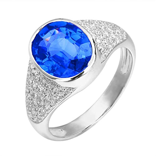 Epinki Echtschmuck Diamantring Weißgold 750 18 Karat Frauen, Saphir Trauringe Blau 3.47ct Oval Verlobungsring Au750 Weißgold mit Diamant, Gr.53 (16.9)