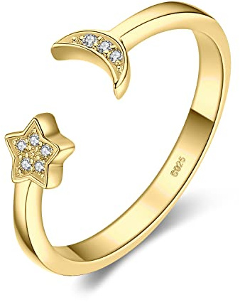 JewelryPalace Mond Sterne Verstellbar Promise Stapelring Eheringe Ring Silber 925 Damen, Zirkonia Silberringe Trauringe Damenring Einstellbare Offene Damen Ringe Set, Damen Schmuck Rosegold Gold