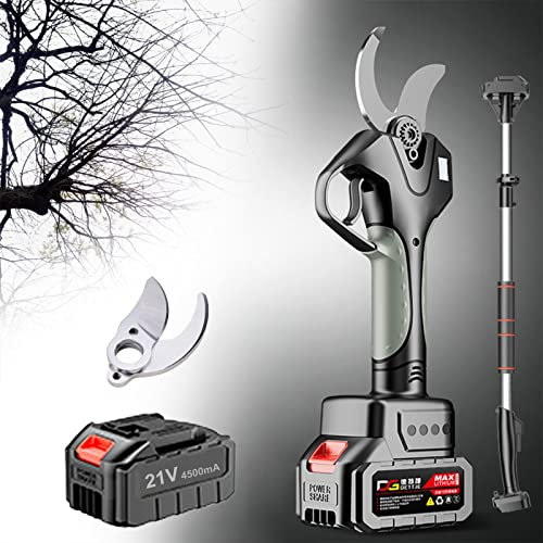 Tijeras de podar a batería 45MM Tijera eléctricas recargables sin cable para ramas de árboles,jardín,Podadera profesional 2.1M Pértiga de extensión (Color : 2 Battery, Size : 2 blade)