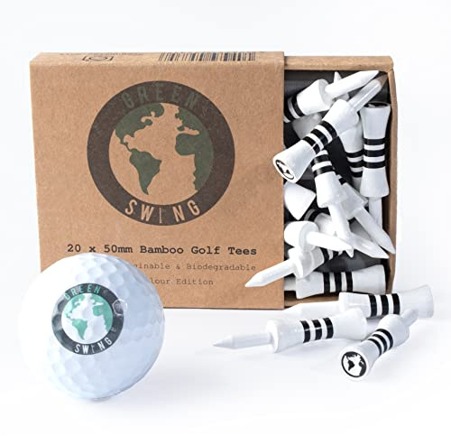 Green Swing Golf-Tees aus Bambus, 50 mm, stark, nachhaltig, biologisch abbaubar, 20 Stück (Vollfarb-Edition)
