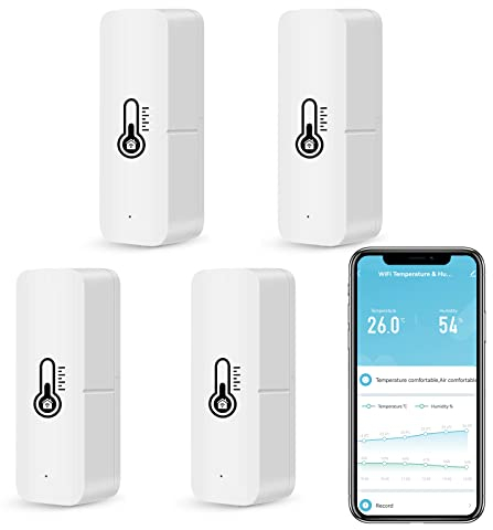 Termometro igrometro WiFi intelligente, sensore di temperatura e umidità Bluetooth per interni ed esterni, Alexa/Google Assistant termometro WiFi App Remoto per casa. 4 confezione