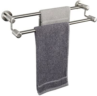 TocTen Double Bath Towel Bar - Thicken SUS304 Stainless Steel Towel Rack for Bathroom, Bathroom Accessories Double Towel Rod Heavy Duty Wall Mounted Towel Holder (Brushed Nickel, 16 in)
