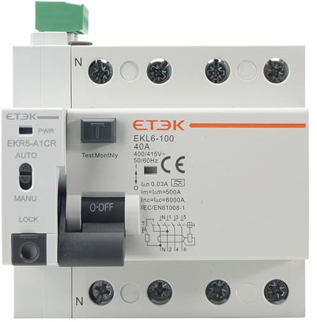 Disjoncteur Différentiel à Réarmement Automatique Disjoncteur Triphasé 4P (3P+N) 40A 30mA Type A. Super Immunisé Avec Réenclenchement Automatique