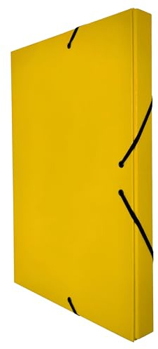 Raylu Paper – Matt projektmapp i storlek A4 med 3 cm ryggrad, robust kartongmapp och gummiförslutning för skolarbeten eller kontoret, Arkiveringsstorlek 34 x 24 cm (Gul)