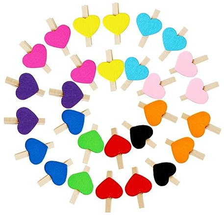 Garneck 100stücke Holzklammern Bunt Mini-Herzform Als DIY-fotoklammern Fotohalter Aus Holz Cartoon-klammern Für Bastelarbeiten Bilderklammern