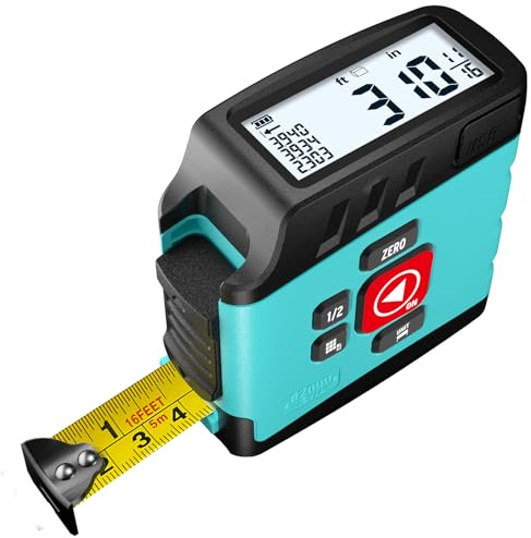 Digital Tape Measure 2 in 1, 5M with Display, Smart Tape Measure, Area Volume Measuring Pythagorean Mode, Waterproof and Rechargeable,1/2 Self Centering, 20 Groups Historical Memory