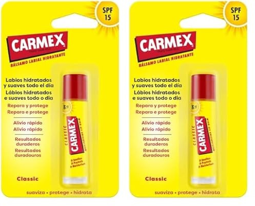 Carmex Bálsamo Labial, Click Stick Clásico, 4.25g (Paquete de 2)