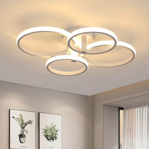 Comely LED Deckenleuchte Weiß, 4 Runde Ringe Modern Deckenlampe 48W 5400LM, 3000K Warmweiss LED Deckenlampen für Wohnzimmer, Küche, Schlafzimmer, Esszimmer