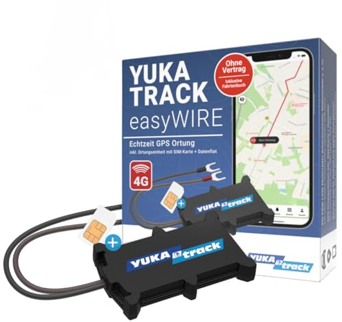 YUKAtrack easyWire 4G GPS Tracker für Auto, Motorrad, LKW, Wohnwagen, SIM-Karte und EU-Datenflat, LIVE-Ortung per App, Fahrtenbuch, Komplettset: Kein ABO, ohne Vertrag, Sofort einsatzbereit