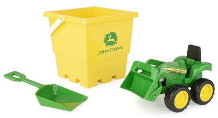 John Deere barnleksakstraktor med hink och spadlekset | sandleksaker för trädgård och park sandgropar eller strand | tidig utveckling bondgårdsleksaker traktorleksaker för 18 månader och äldre