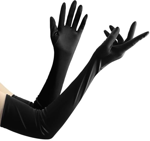 SycloPak Long Black Gloves for Women Elegant Prom Party Halloween Costume Accessories Bridal Fancy Dress Wedding Satin Opera Gloves Elbow Length Evening 1920s Vintage Style