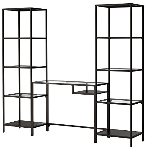 ProTuning VITTSJÖ Regal mit Laptoptisch, 1 Regalbrett, Minimalistisch, Schwarzbraun/Glas, 202 cm x 36 cm x 74-175 cm