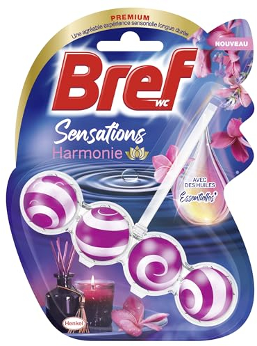 Bref WC - Sensations d'Harmonie - Avec des Huiles Essentielles - Bloc WC - Parfum WC - Formule Anti-Calcaire - Produit Nettoyant WC - Pour des Toilettes Propre & Brillante - Bloc 50g