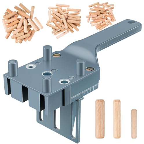 Hiboom Meisterdübler 4645000 Universal Dübelhilfe Set inklusive Holzdübel Bohrschablone und 90 Holzdübel in 6/8/10 mm Handgehaltene Dübellehre für Präzise Eck- T- und Flächenverbindungen
