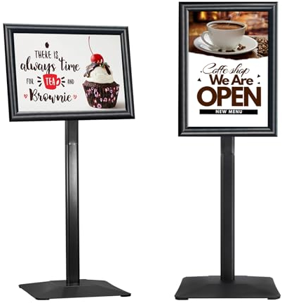 STANDNEE Porte Affiche A3 Présentoir Stand d’enseignes robuste Support d’enseignes sur pied, Porte-affiches Pieds sur socle pour annonces, menu, avis, fêtes (noir)