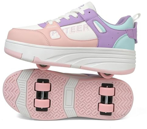 Mateju Schuhe mit Rollen für Kinder - 2-in-1 Skateboardschuhe - Rosa - 37 EU - Unisex - Outdoor - Sneaker - Rollschuhe - Sport - Kinder und Teenager