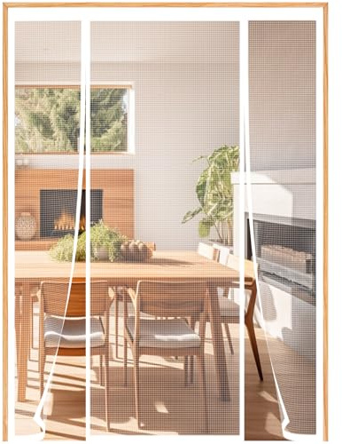 Fly Screens for Doors White,130(33/64/33)x200cm Magnetic Door Curtain for Keeping Out Flies for Double Doors, Magnets Door Net to Keep Bugs Out, for Patio Door, Sliding Door, Double Door, French Door