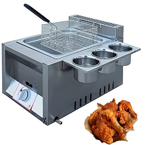 LAMEDOAT Freidora de Gas de 6L/6L+6L con Cesta, freidora de Gas GLP Comercial, Material de Acero Inoxidable, para Patatas Fritas, Restaurante, Cocina casera (tamaño: 6L+1*Fried Basket)