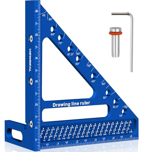 ViewReal Quick-Set 3D Measuring Square - Multi-Angle Carpenter's Tool with Angle Pin for Woodworking,Imperial Line Ruler, Essential Woodcraft Layout Aid