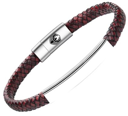 Handmade Lederarmband Herren Armband Herren Männer Leder mit Edelstahl Magnetverschluss Geflochten Armband für Männer und Idee Geschenke