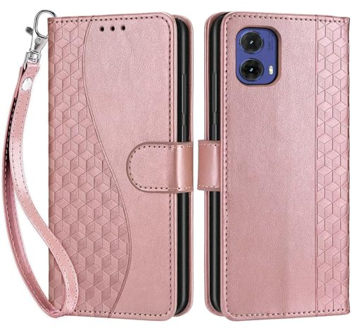 SIENIANLINE Funda para Motorola Moto G85 5G PU Cartera Flip Cubo - Oro Rosa | Funda flip de piel PU, Ranuras con Tarjetas, Cierre Magnético, Función Atril，Estuche Flip para Moto G85 5G