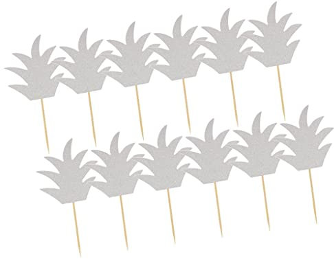 Lot de 12 décorations de cupcakes tropicales Luau faites à la main pour fête prénatale – Assemblage facile avec colle – Décoration de gâteau parfaite pour fête prénatale – Argenté