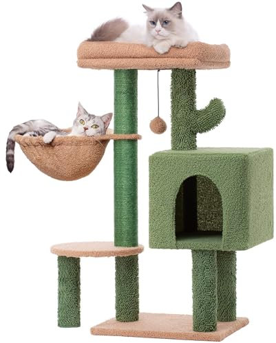 Árbol para Gatos Cactus, Poste Rascador para Gatos Cactus de 87 cm, Poste Rascador de Cuerda de Sisal Natural, Torre para Gatos con 4 Postes Rascadores, para Gatos de Interior con Condominio Súper