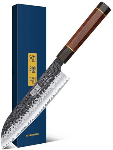 HOSHANHO 18 cm Coltello Santoku da Cucina, Affilata Coltelli da Cucina in VG-10 Super Acciaio, Professionale Coltello da Chef Santoku Giapponese con Manico in Legno Ottagonale