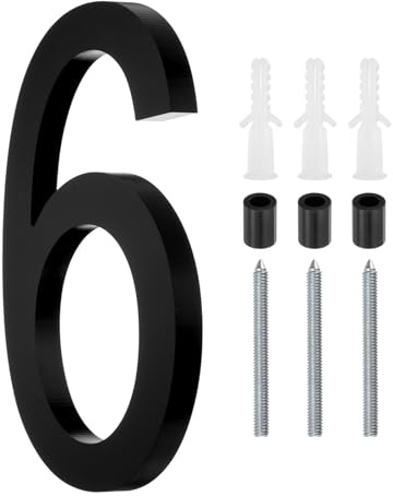 sourcing map 8 Inch Modern House Number, Acrylic Floating House Number for Outside Address Sign for House with Nail Kit for Mailbox Yard Home Front Door (Number 6, Matte Black)