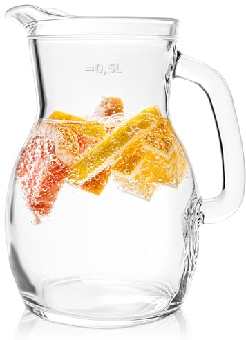 KONZEPT Carafe en verre 500ml 1 pièce, Pichet de table parfaite pour l'eau, le lait, les jus, Carafe à eau avec poignée ergonomique – Disponible en différentes tailles