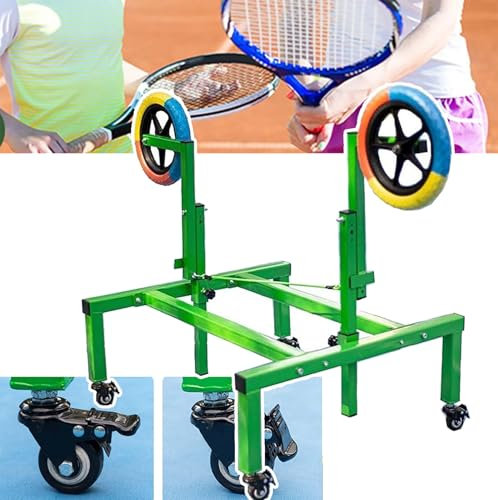 WHRAOY Tennistrainer, Rollendes Tennistrainer-Tool, Hohes Tennis-Trainingshilfsmittel, Verstellbar (70 cm – 100 cm), Mit Rädern, Für Topspin, Für Mehrspieler-Übungen,Green