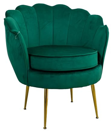 GARDENIA Fauteuil avec Dossier en Coquille, rembourré, avec Pieds chromés, idéal pour Salon, Chambre à Coucher, Bureau Fauteuil en Velours, Vert, 77 x 79 x H 77 cm Athènes XL